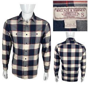Wallace & Barnes Mens Small Shirt Flannel 100% Cotton Classic Fit Blue Cream EUC